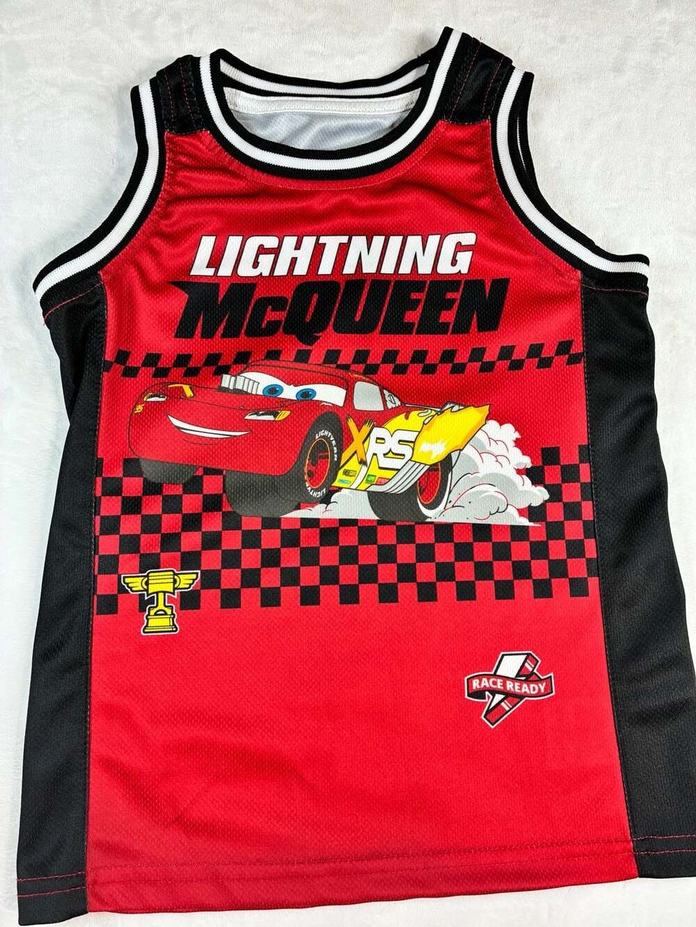 Disney Pixar Cars Lightning McQueen Size 5 Jersey Tank Top Red Black